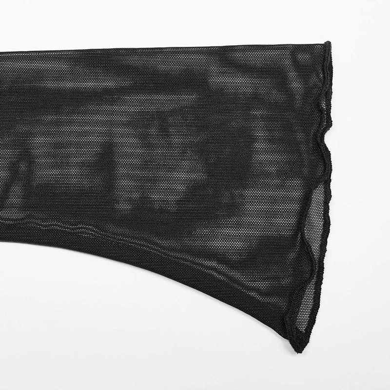 Gothic Cutout Mesh-Shirt mit Kordelzug für Damen