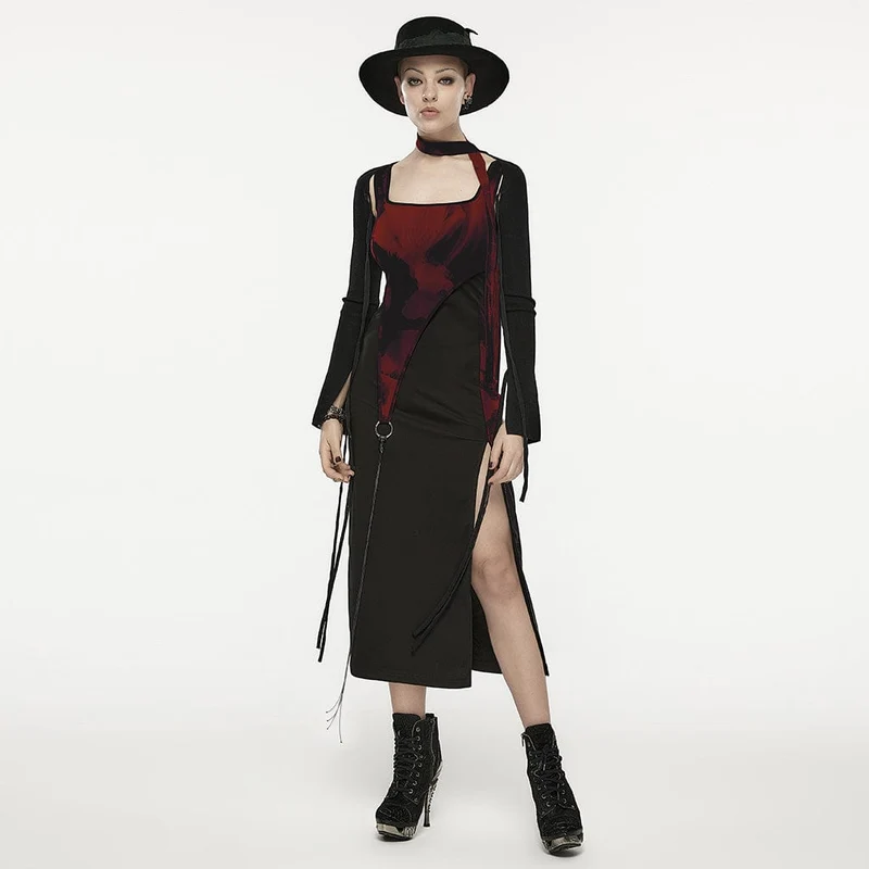 Geteiltes Slip-Kleid mit Grunge-Tintendruck für Damen mit Neckwear