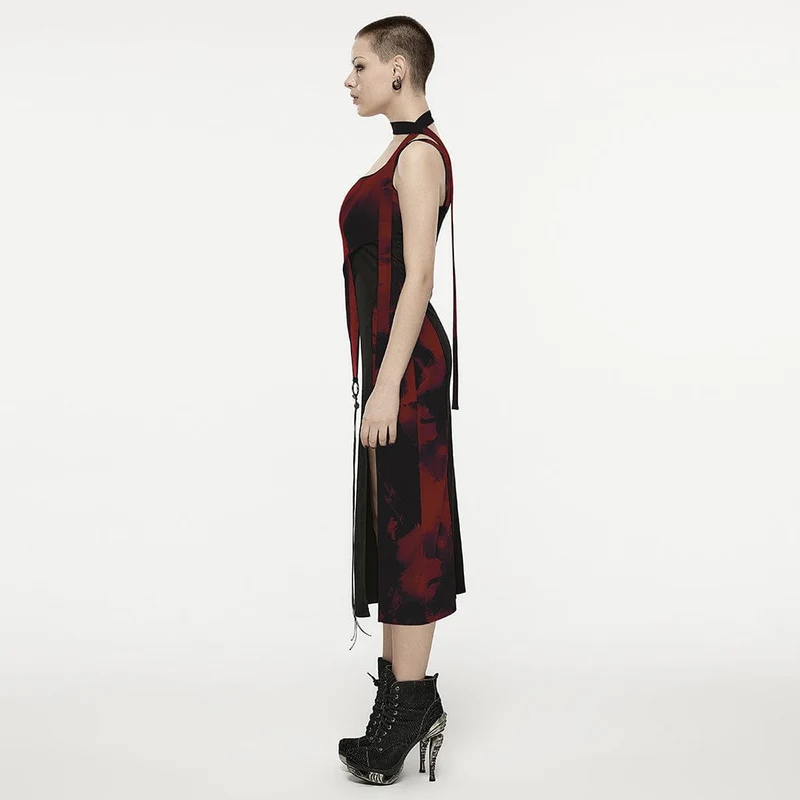 Geteiltes Slip-Kleid mit Grunge-Tintendruck für Damen mit Neckwear