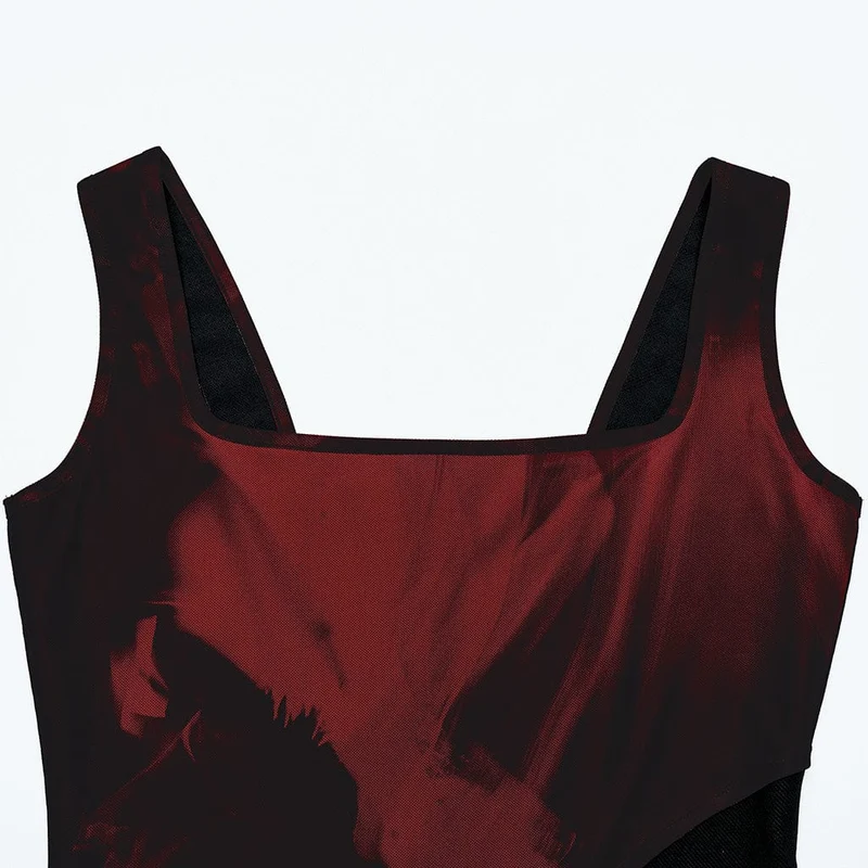 Geteiltes Slip-Kleid mit Grunge-Tintendruck für Damen mit Neckwear