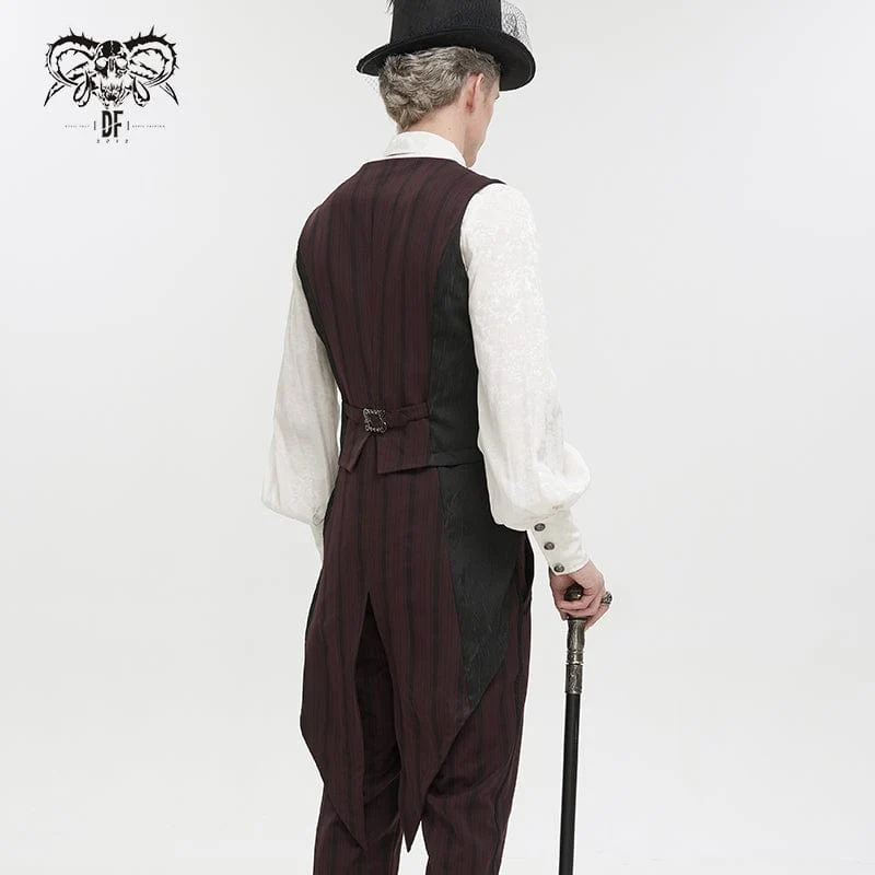 Herren Gothic Streifen Weste Rot mit abnehmbarem Schwalbenschwanz