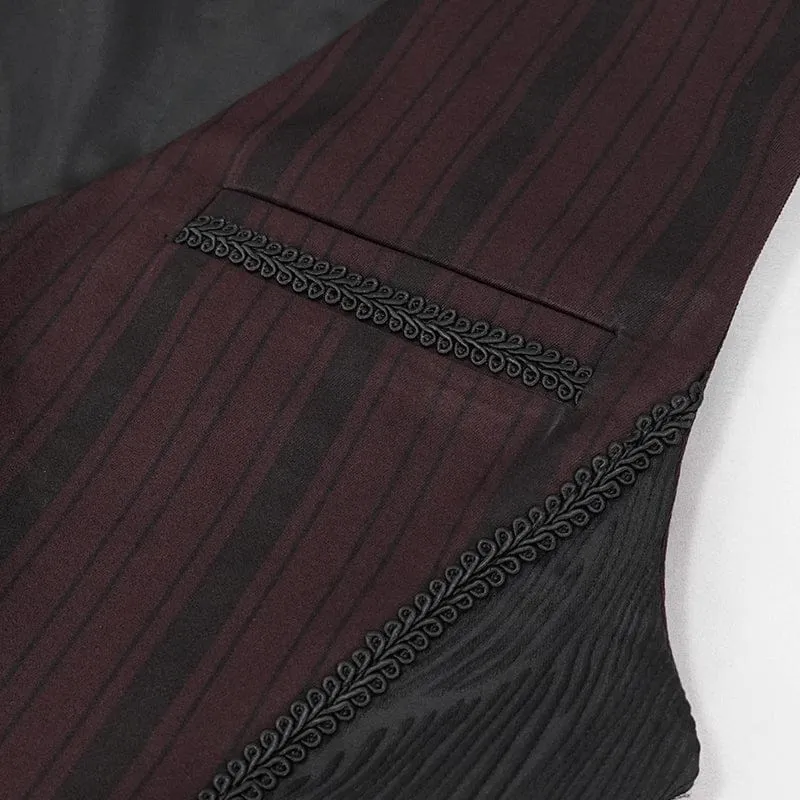 Herren Gothic Streifen Weste Rot mit abnehmbarem Schwalbenschwanz