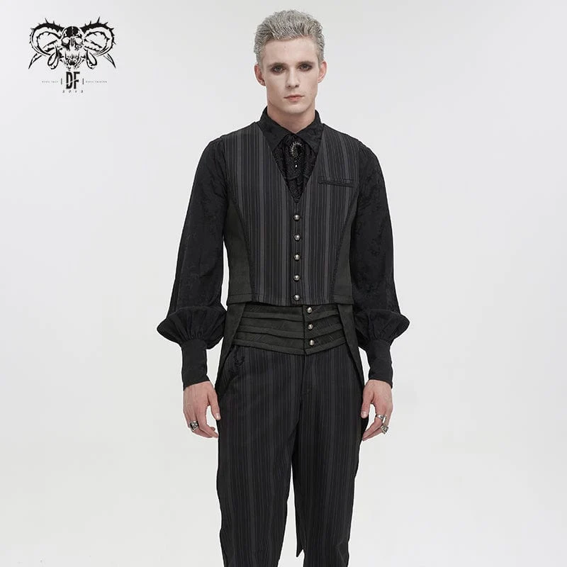 Herren Gothic Streifen Weste schwarz mit abnehmbarem Schwalbenschwanz