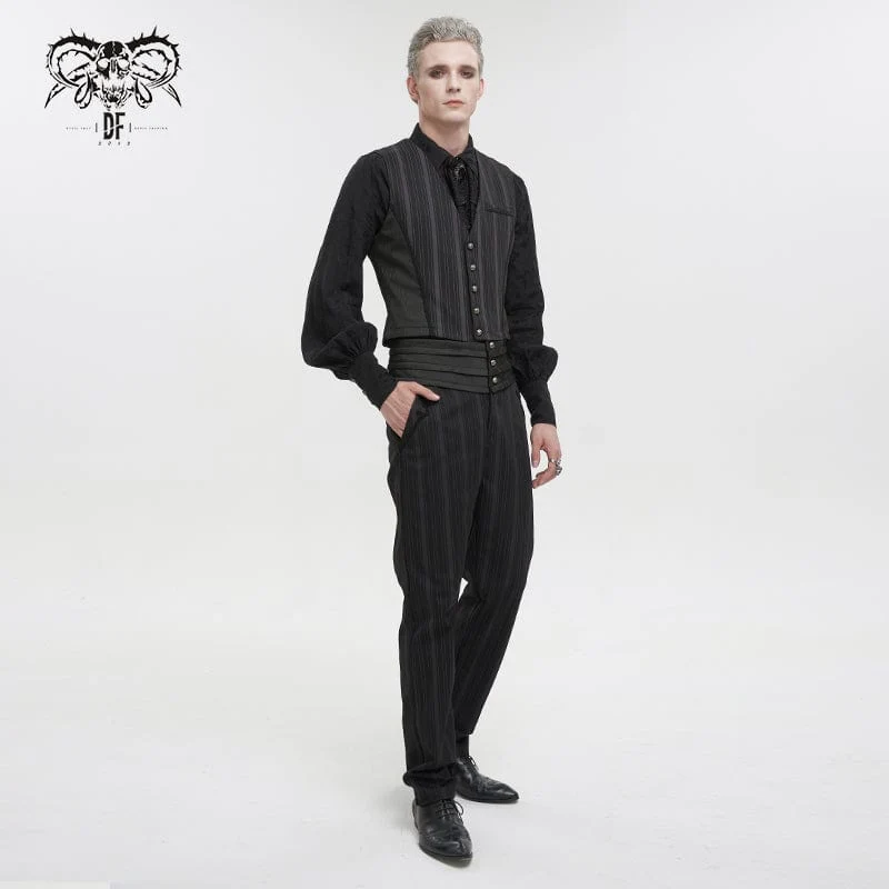 Herren Gothic Streifen Weste schwarz mit abnehmbarem Schwalbenschwanz
