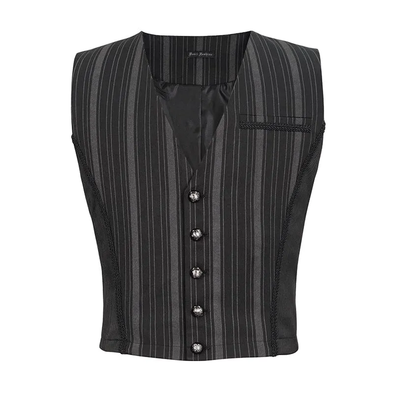 Herren Gothic Streifen Weste schwarz mit abnehmbarem Schwalbenschwanz
