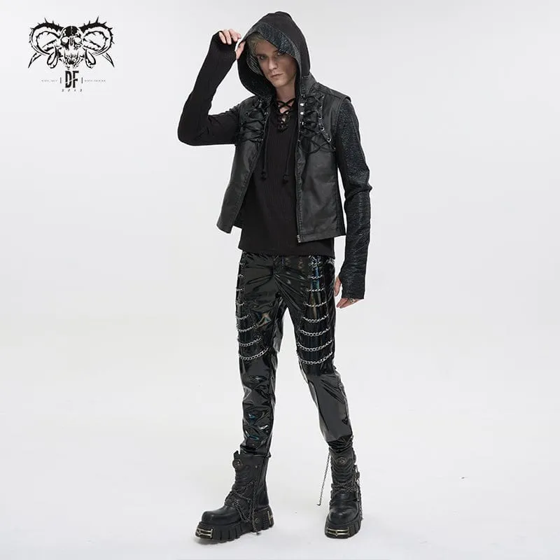 Herren Gothic Riemchen Stehkragen Kunstleder Weste