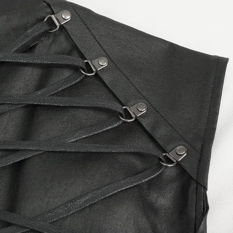 Herren Gothic Riemchen Stehkragen Kunstleder Weste