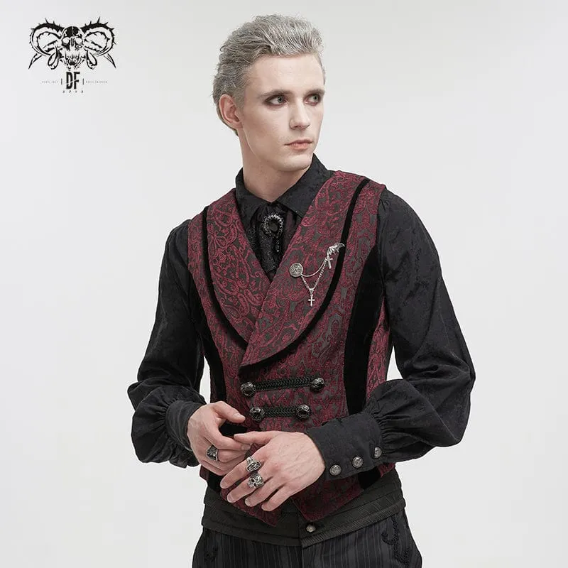 Gothic-Prägeweste für Herren mit Brosche Rot