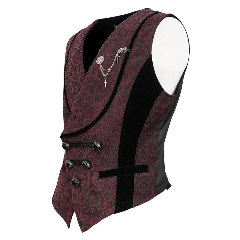 Gothic-Prägeweste für Herren mit Brosche Rot