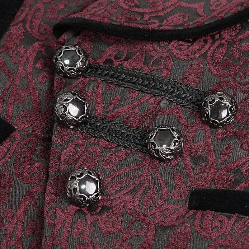 Gothic-Prägeweste für Herren mit Brosche Rot
