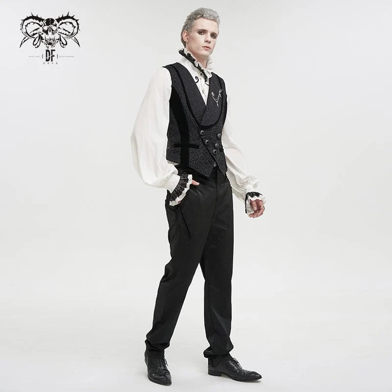 Gothic-Prägeweste für Herren mit Brosche Schwarz