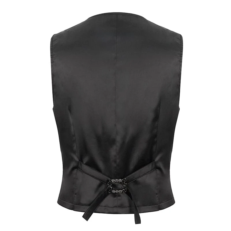 Gothic-Prägeweste für Herren mit Brosche Schwarz