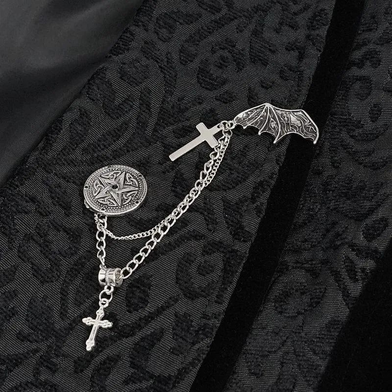 Gothic-Prägeweste für Herren mit Brosche Schwarz