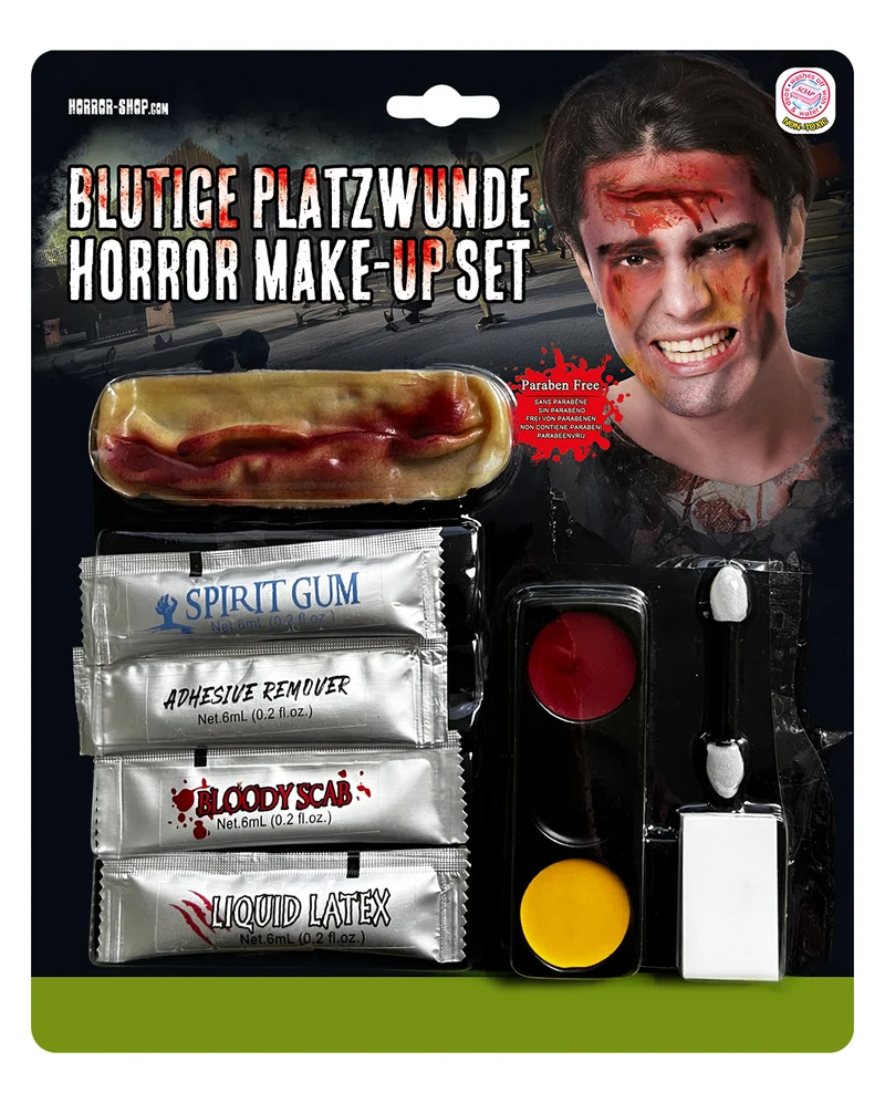 Blutige Hautrisswunde - Make-up Set 10-tlg