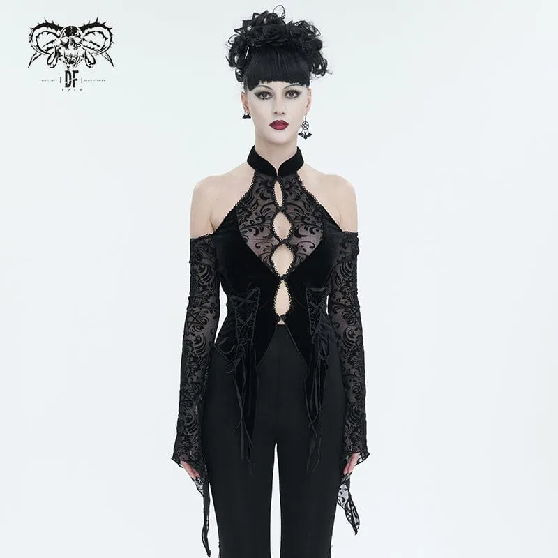 Gothic Off-Shoulder-Hemd mit ausgestellten Ärmeln für Damen