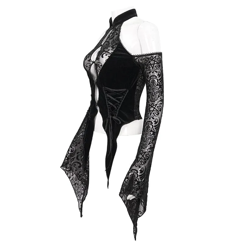 Gothic Off-Shoulder-Hemd mit ausgestellten Ärmeln für Damen
