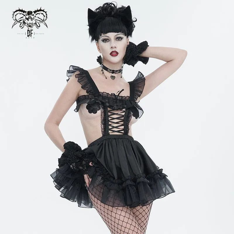 Gothic-Spitzenkleid mit Rüschen und Spitze für Damen