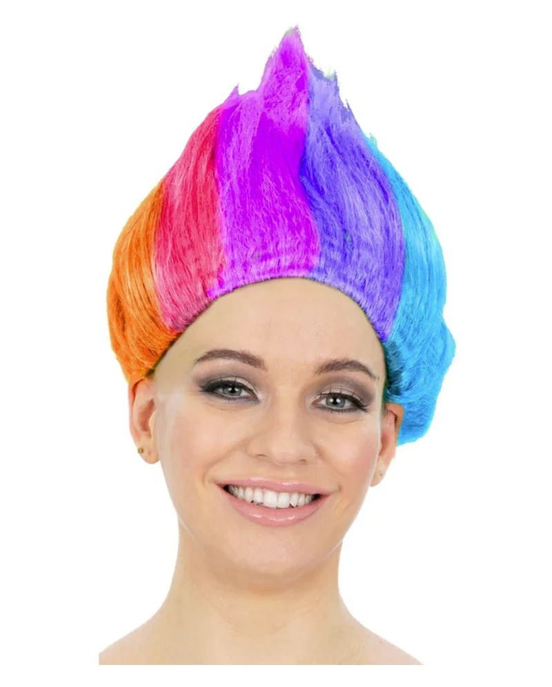 90s Troll Perücke Regenbogenfarben