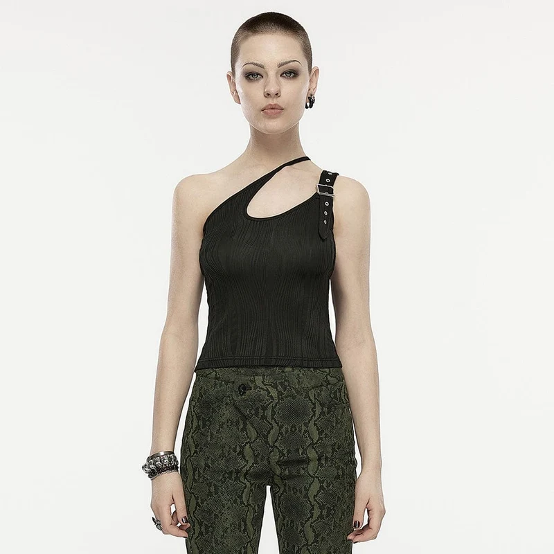 Damen-Punk-Slash-Schulter-Schnallen-Tanktop
