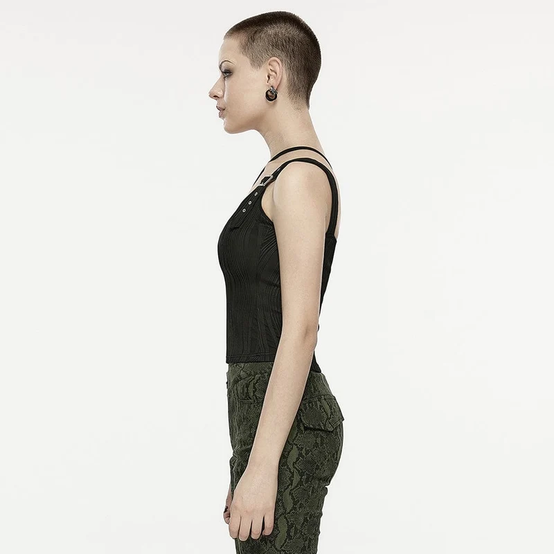 Damen-Punk-Slash-Schulter-Schnallen-Tanktop