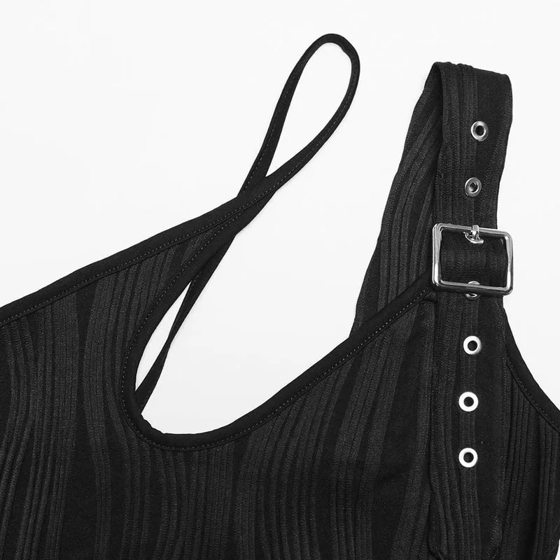Damen-Punk-Slash-Schulter-Schnallen-Tanktop