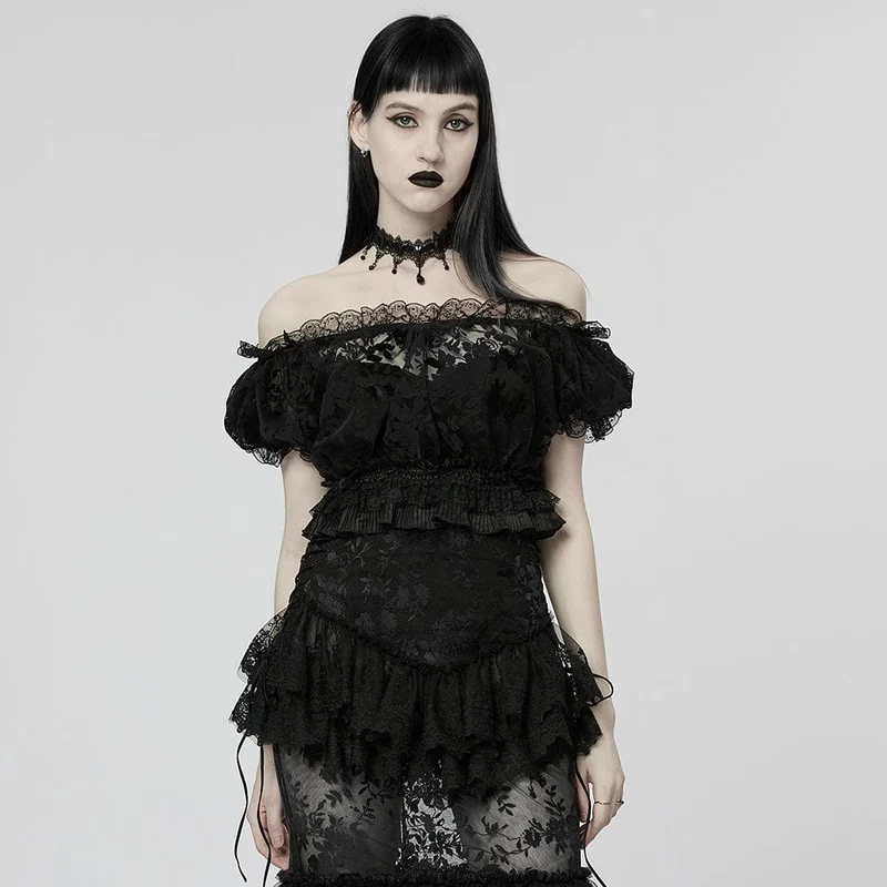Gothic Off-Shoulder-Rüschen-Hemd für Damen