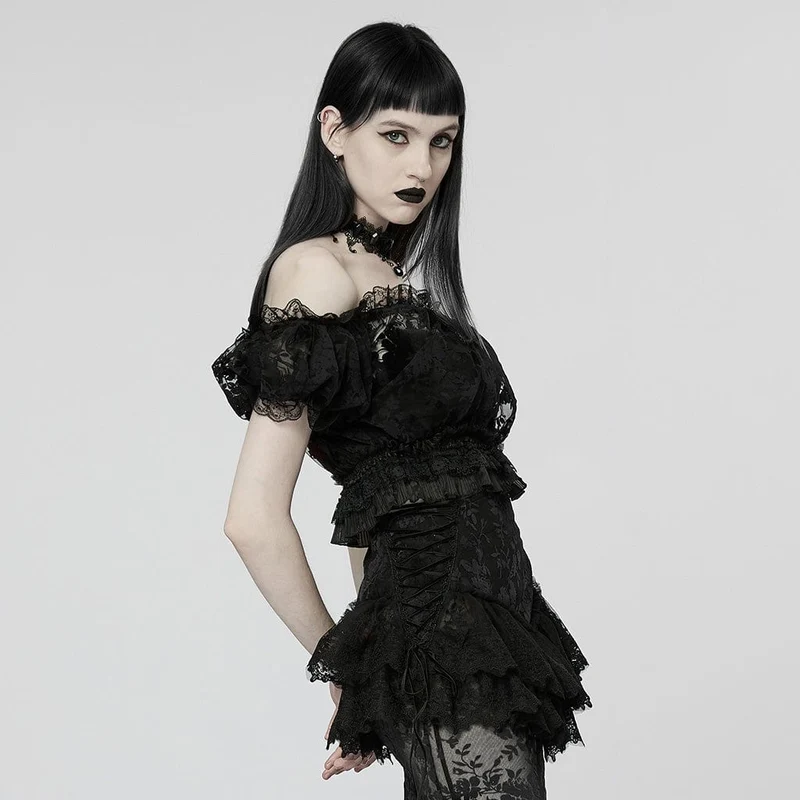 Gothic Off-Shoulder-Rüschen-Hemd für Damen