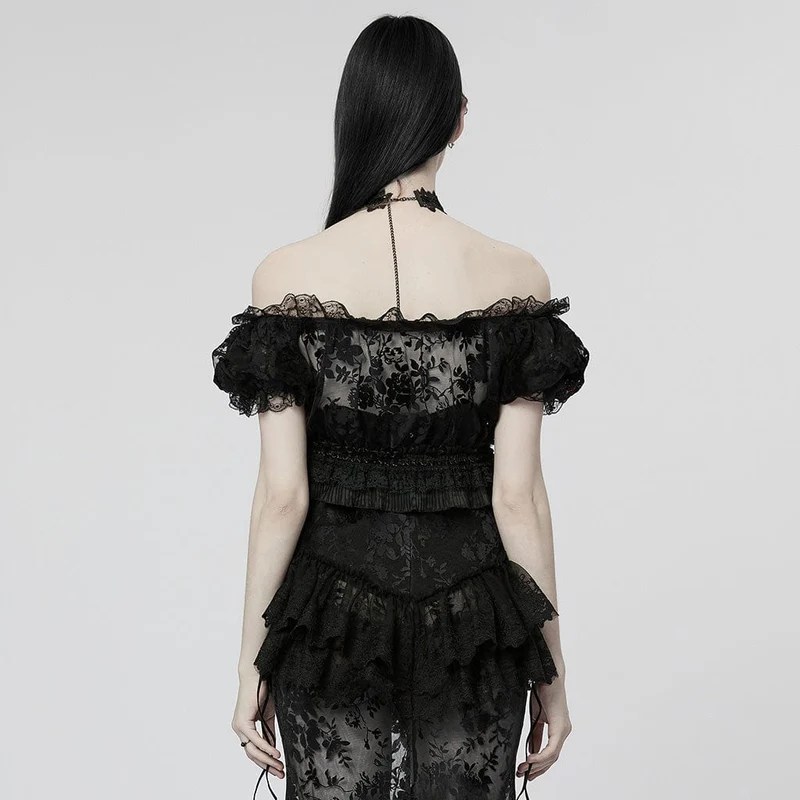 Gothic Off-Shoulder-Rüschen-Hemd für Damen