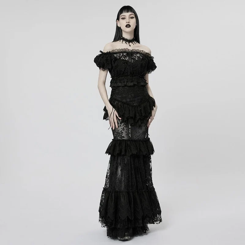 Gothic Off-Shoulder-Rüschen-Hemd für Damen