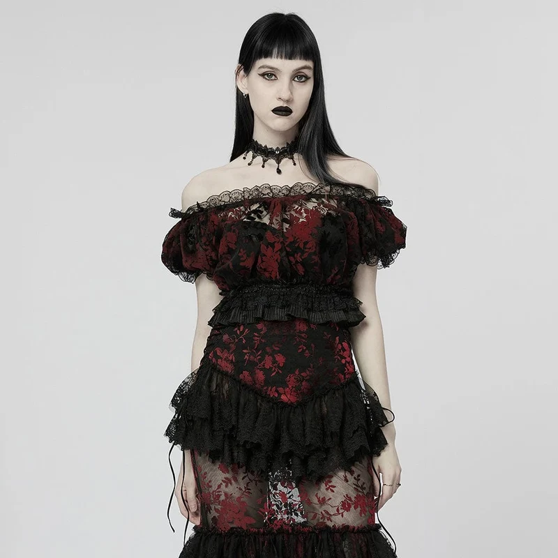 Gothic Off-Shoulder-Rüschen-Hemd für Damen