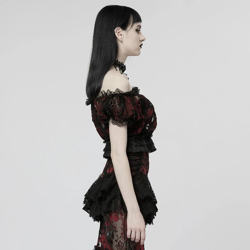 Gothic Off-Shoulder-Rüschen-Hemd für Damen