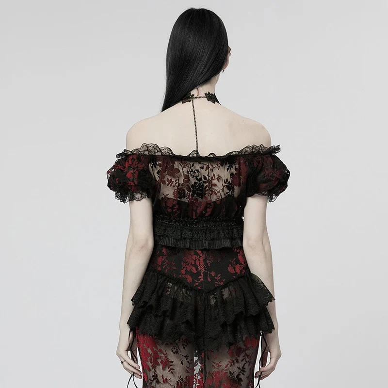 Gothic Off-Shoulder-Rüschen-Hemd für Damen