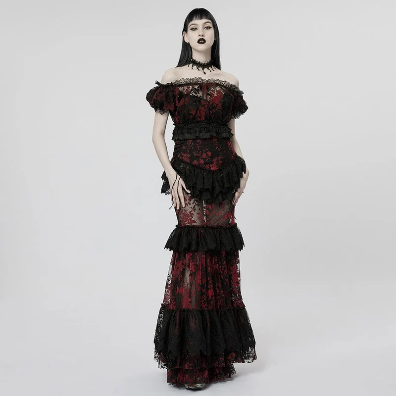 Gothic Off-Shoulder-Rüschen-Hemd für Damen