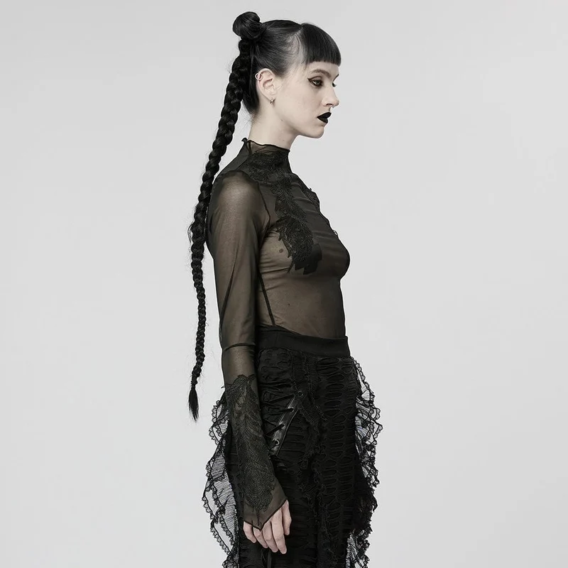 Gothic-Feder-Mesh-Shirt für Damen