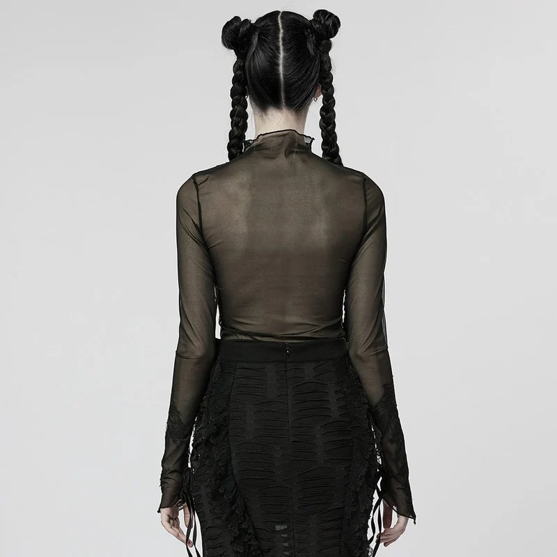Gothic-Feder-Mesh-Shirt für Damen