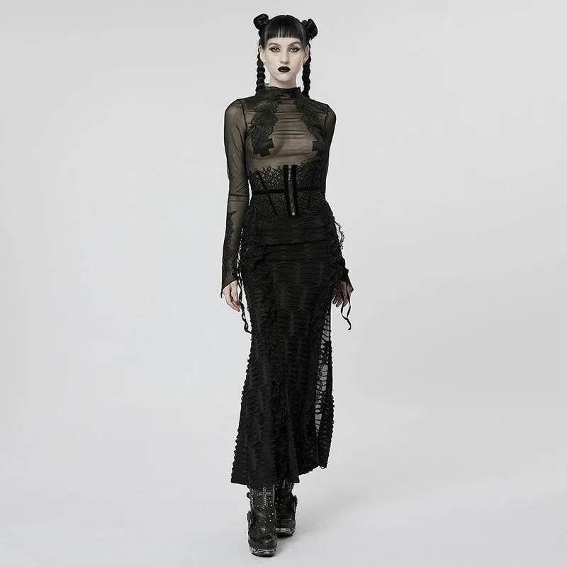 Gothic-Feder-Mesh-Shirt für Damen