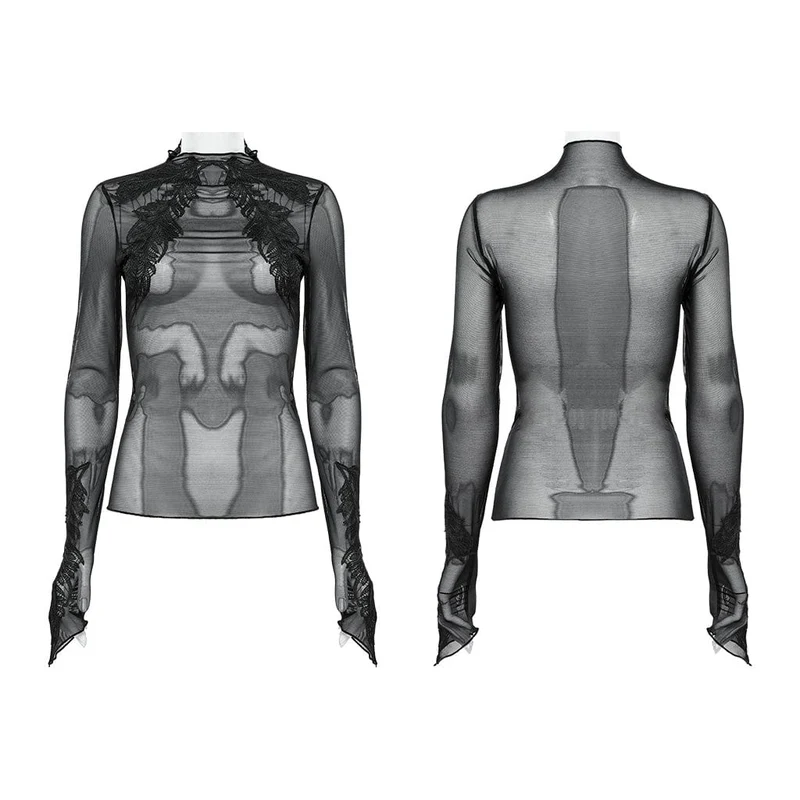 Gothic-Feder-Mesh-Shirt für Damen