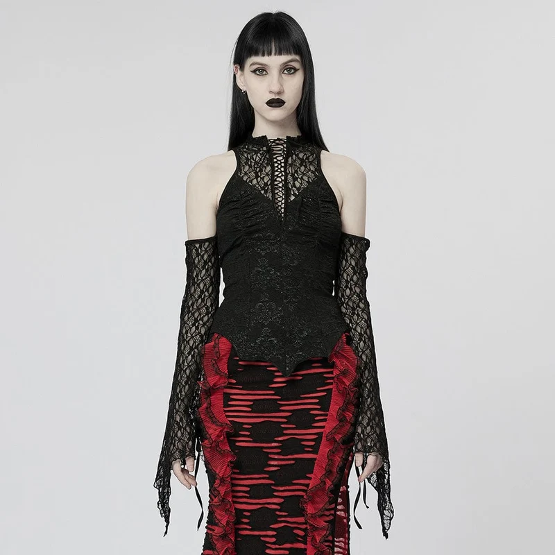 Gothic Off-Shoulder-Splice-Crop-Top für Damen