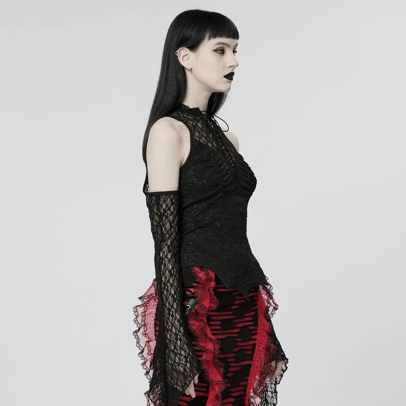 Gothic Off-Shoulder-Splice-Crop-Top für Damen