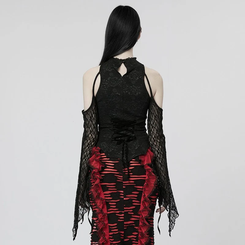 Gothic Off-Shoulder-Splice-Crop-Top für Damen