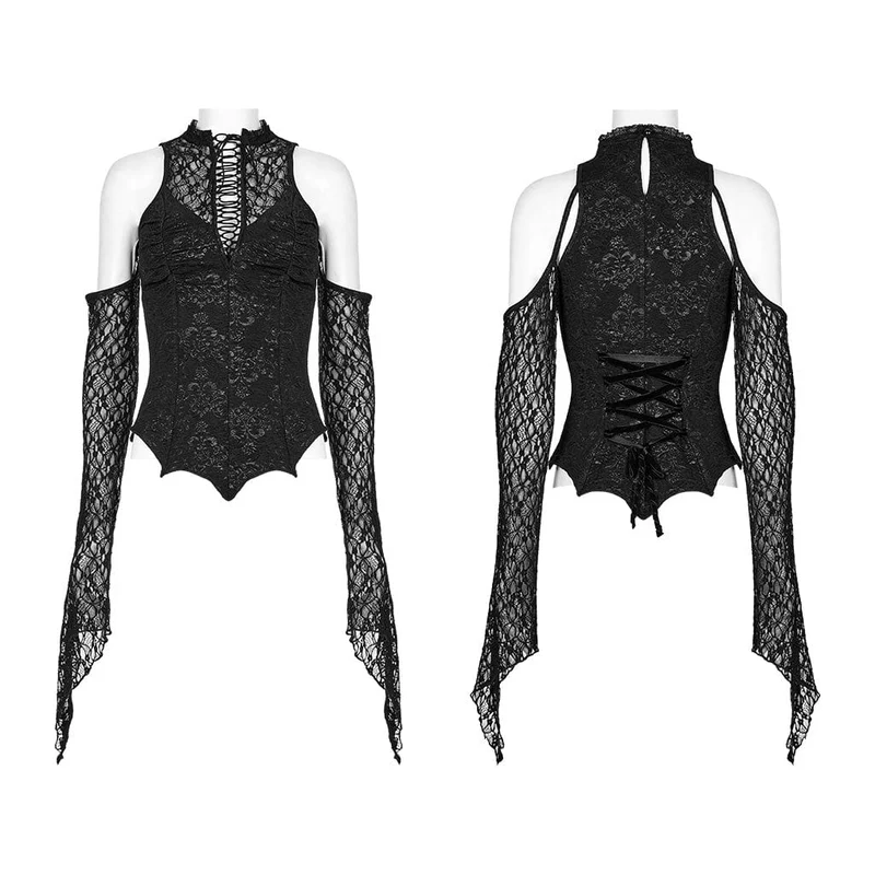 Gothic Off-Shoulder-Splice-Crop-Top für Damen