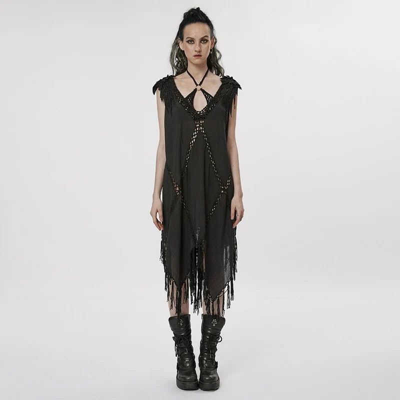 Gothic-Kleid mit Federquasten für Damen