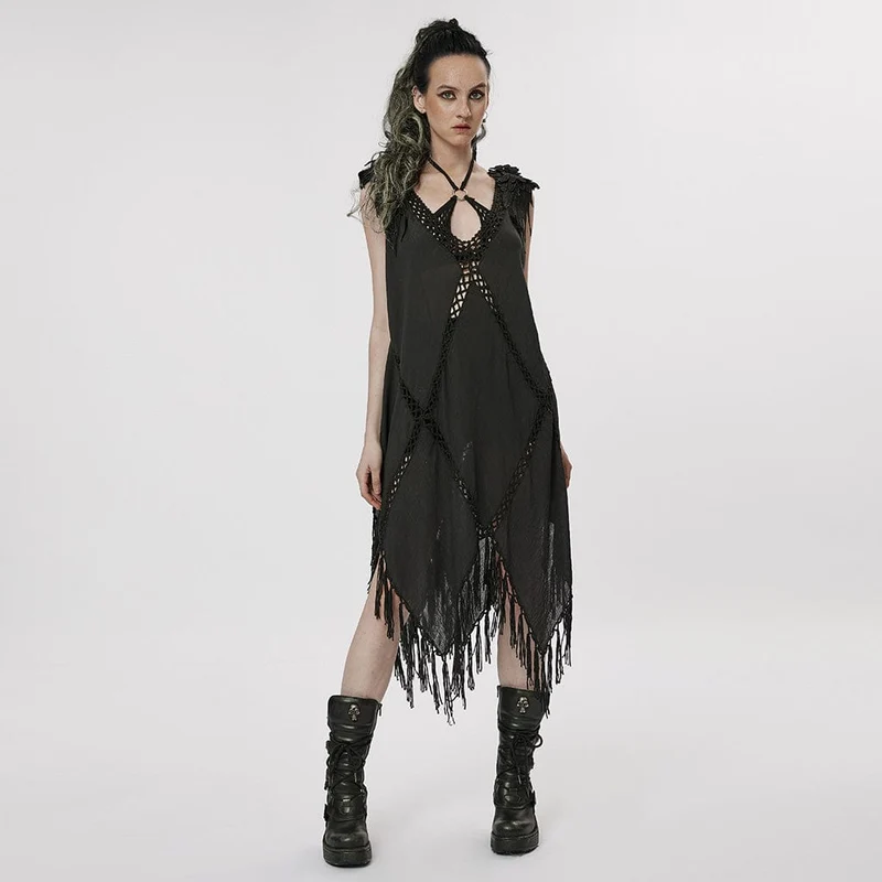 Gothic-Kleid mit Federquasten für Damen