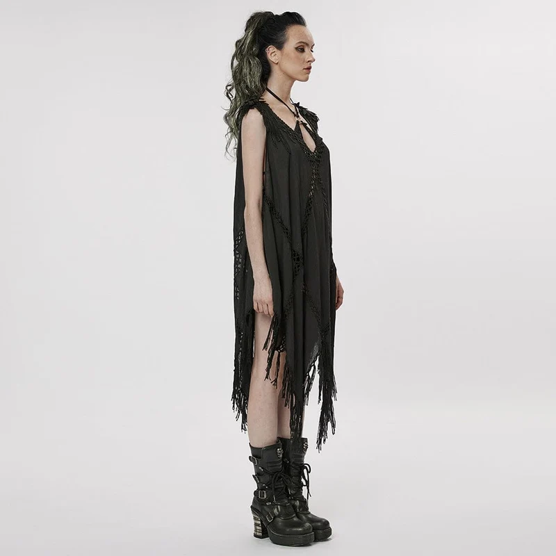 Gothic-Kleid mit Federquasten für Damen