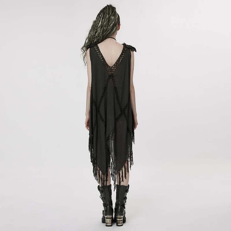 Gothic-Kleid mit Federquasten für Damen