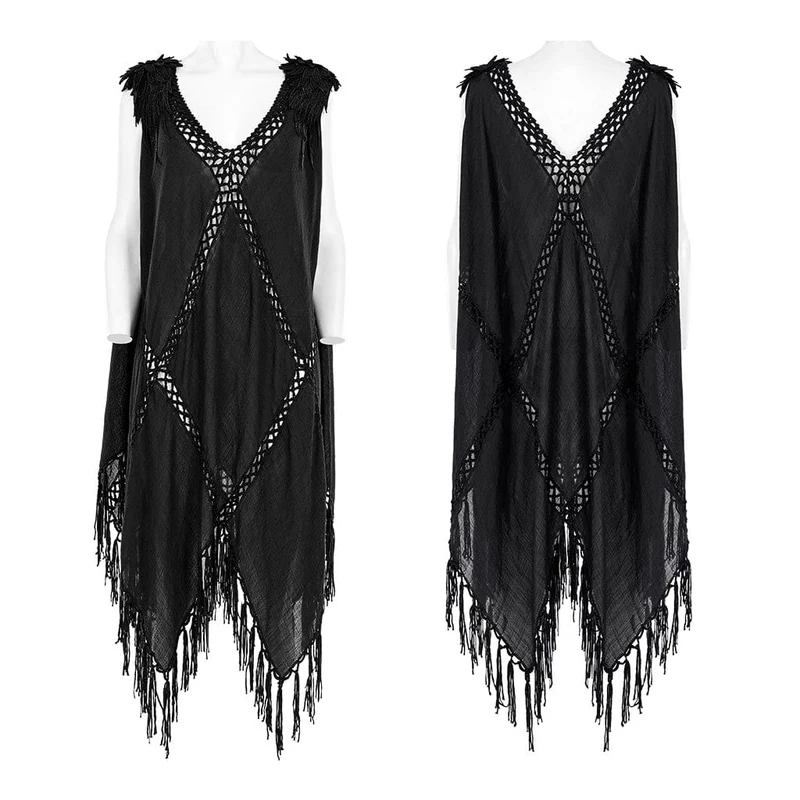 Gothic-Kleid mit Federquasten für Damen