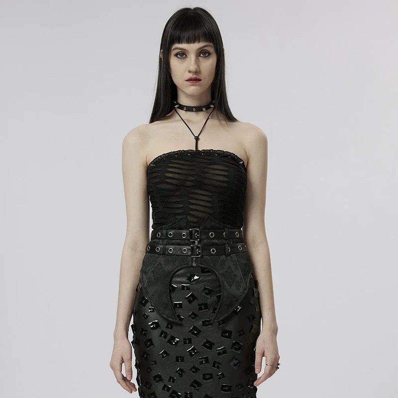 Gothic zerrissenes Neckholder-Tanktop für Damen