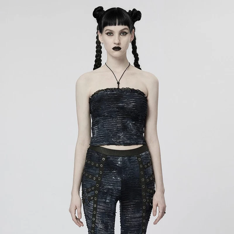 Gothic zerrissenes Neckholder-Tanktop für Damen