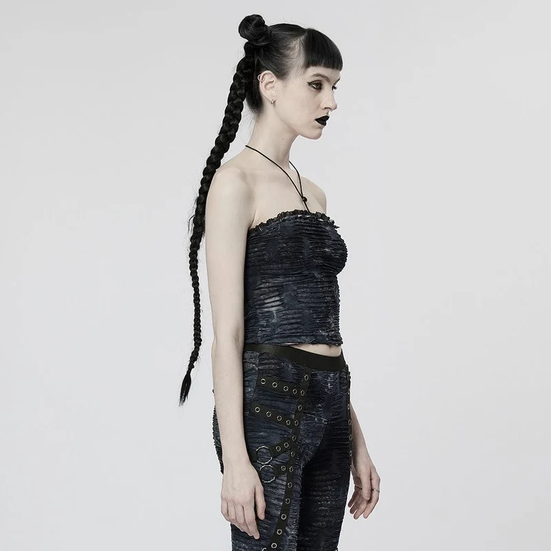 Gothic zerrissenes Neckholder-Tanktop für Damen