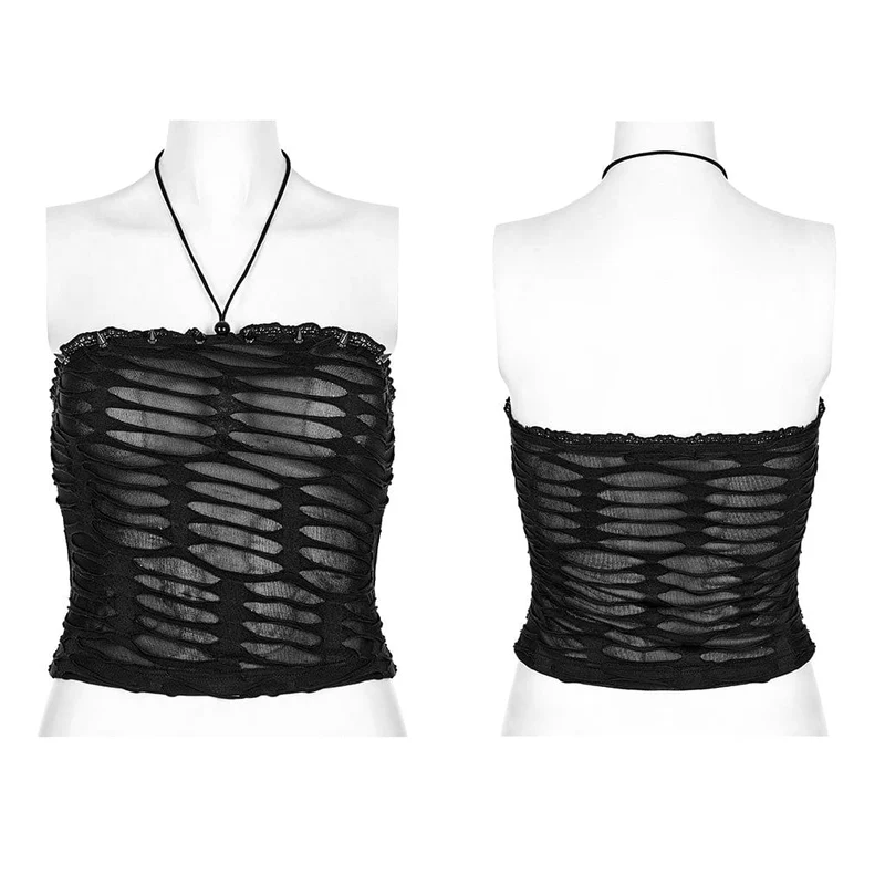 Gothic zerrissenes Neckholder-Tanktop für Damen